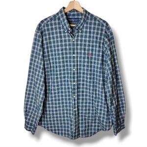 Vintage Polo Ralph Lauren Classic Fit Plaid Oxford Shirt — XL Made in Hong Kong